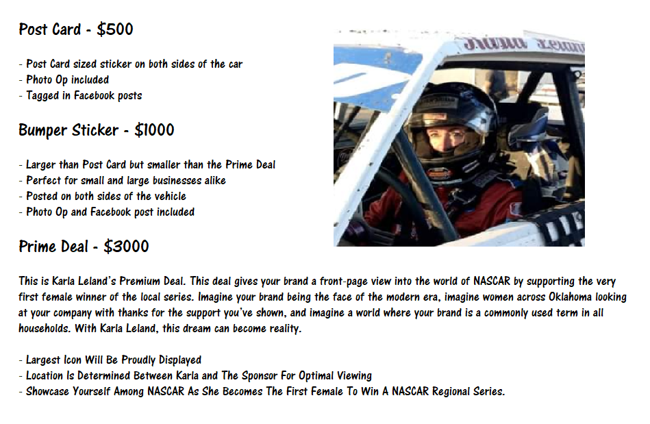 Karla's Sponsorship Opportunities